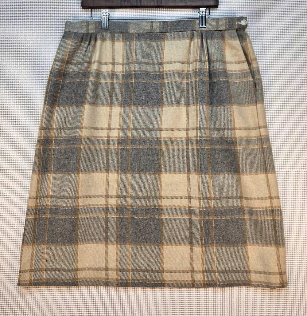 VTG Koret Career Plaid Midi Skirt 70s 80s ILGWU Union Made Wool Blend Lined 36